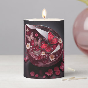 Garden Jewel Butterflies Crystal Ruby Pillar Candle