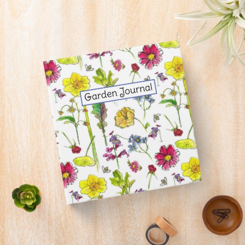 Garden Journal Daffodil Spring Flowers Watercolor 3 Ring Binder