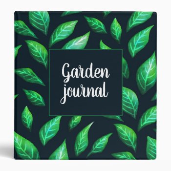 Garden Journal Dark Botanical Green Leaves 3 Ring Binder by borianag at Zazzle