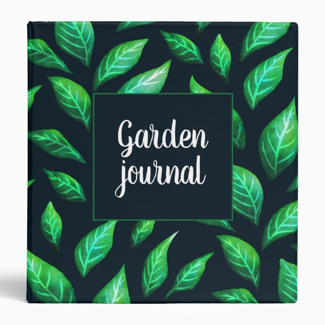 Garden Journal Dark Botanical Green Leaves 3 Ring Binder (Front)