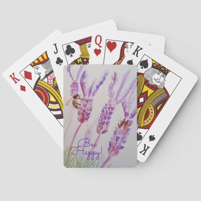 Garden Journal Lavender Bee Watercolour Notebook Poker Cards (Back)