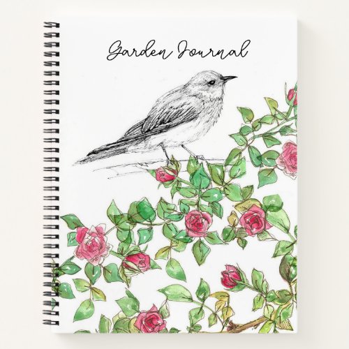 Garden Journal Planner Logbook Pink Roses Bird 