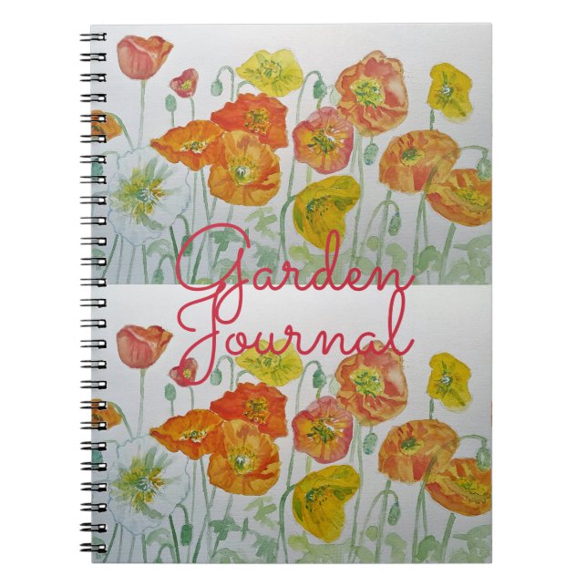Garden Journal Poppy Floral Watercolour Notebook (Front)
