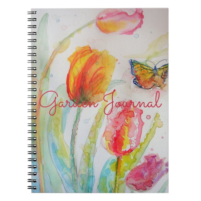 Garden Journal Tulip Floral Watercolour Notebook (Front)