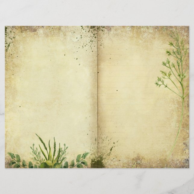 Garden Journal Wild Herb Greenery Scrapbook Paper (Front)