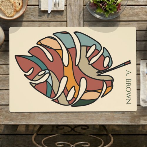 Garden Kitchen Monstera Boho Modern Custom Name Placemat