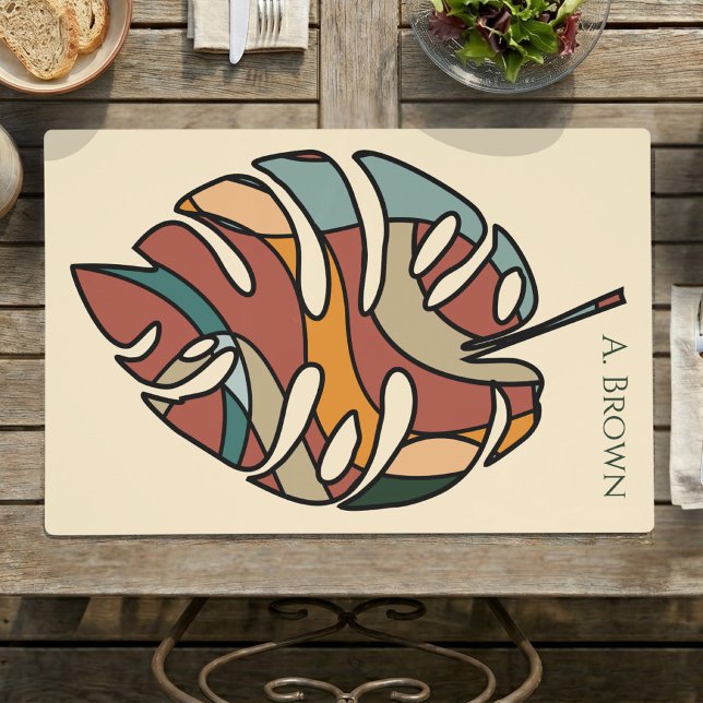Garden Kitchen Monstera Boho Modern Custom Name Placemat (Garden Kitchen Monstera Boho Modern Custom Name Placemat)