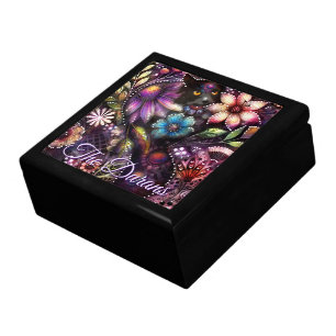 Garden Kitty Cat Floral Abstract Personalized Gift Box