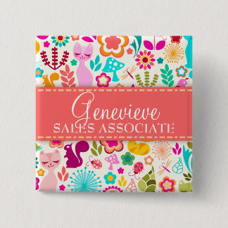 Garden Kitty Name Badge Button