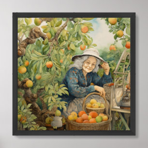 Garden lady fruit and smiles framed art