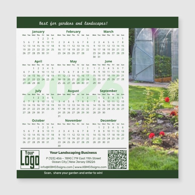 Garden Landscape Green White 2026 Calendar Magnet (Front)