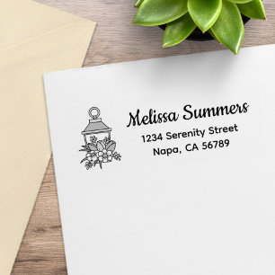 Garden Lantern Flowers Address 3 Rubber Stamp