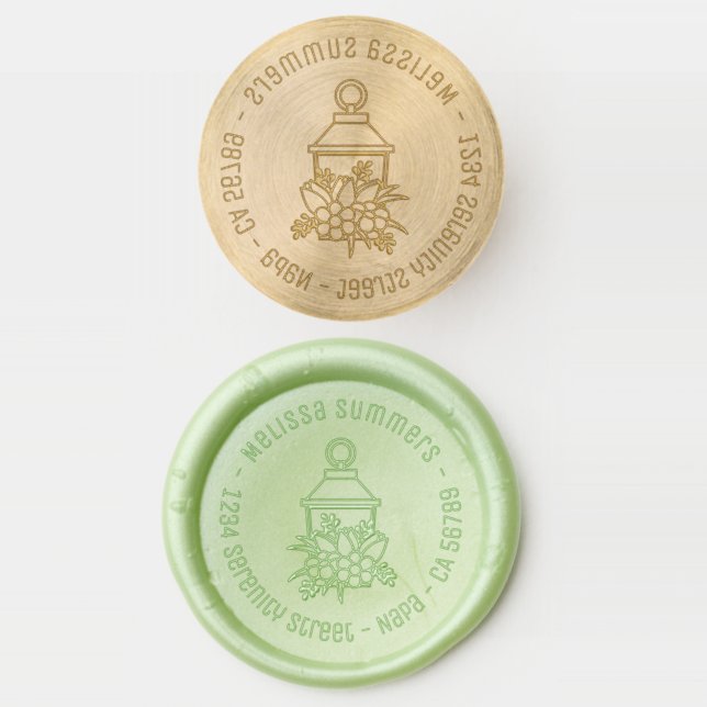 Garden Lantern Flowers Round Address Wax Seal Stamp (Stamped)