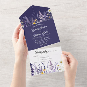 Garden Lavender & Wildflower Rustic Wedding  All I In One Invitation