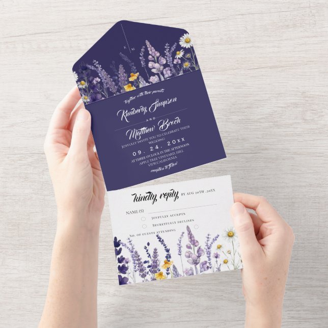 Garden Lavender & Wildflower Rustic Wedding  All I In One Invitation (Tearaway)