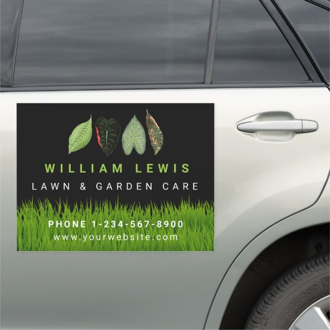 Garden Lawn Care Landscaping Leaves Business Logo Car Magnet (In Situ)