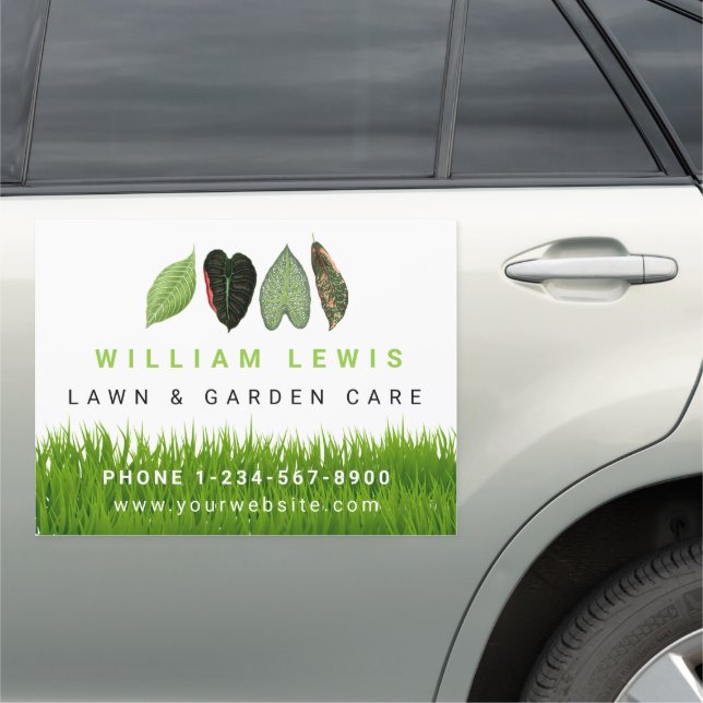 Garden Lawn Care Landscaping Leaves Business Logo Car Magnet (In Situ)