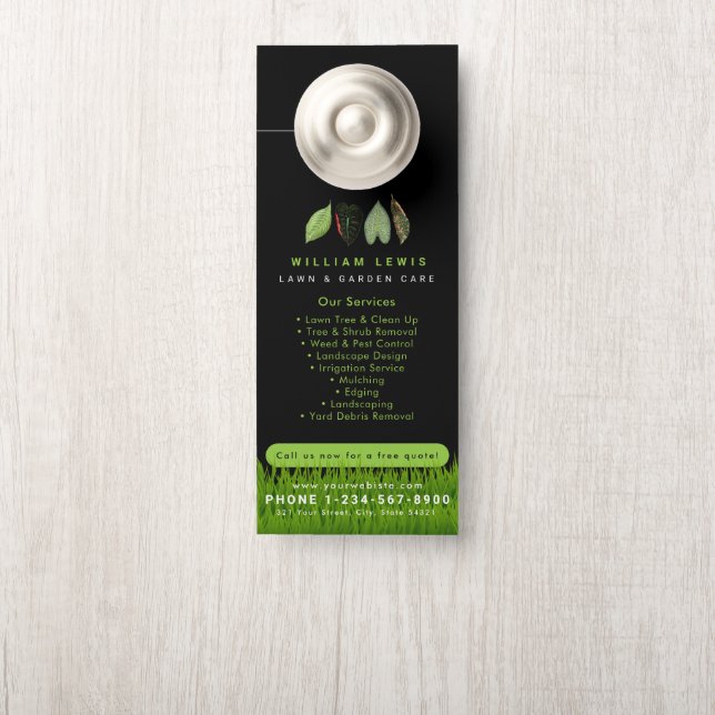 Garden Lawn Care Landscaping Leaves Business Logo Door Hanger (On Knob)