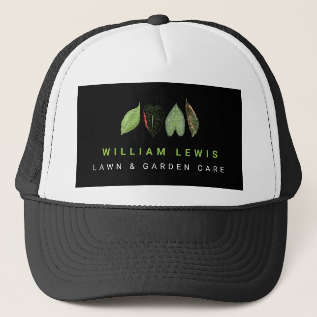 Garden Lawn Care Landscaping Leaves Business Logo Trucker Hat (Front)