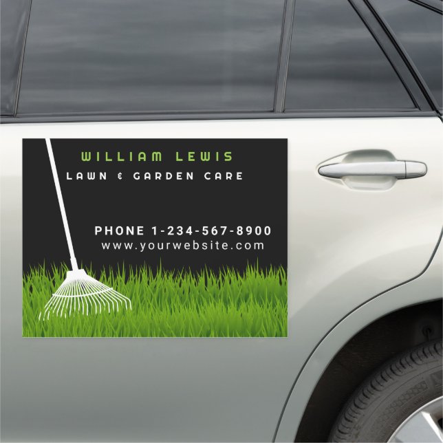 Garden Lawn Care Landscaping Modern Grass Rake Car Magnet (In Situ)