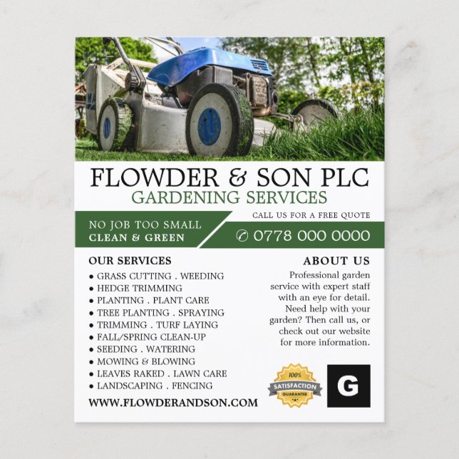 Garden Lawn-Mower, Garden Service, Horticulturist Flyer (Front)