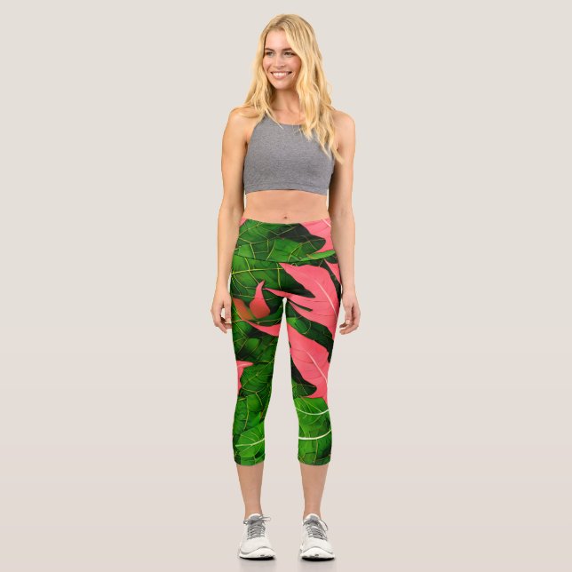 Garden Leaves Autumn Pattern Capri Leggings (Front)