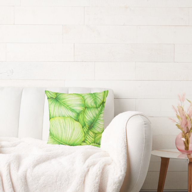 Garden Leaves Illustration Throw Pillow (Couch)