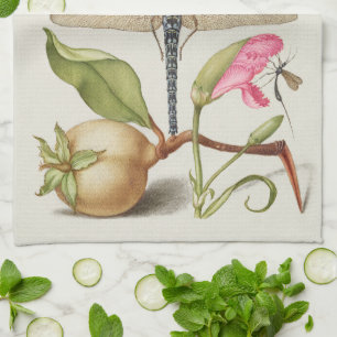 Garden life, Dragonfly, Pear, Carnation and Insect Kitchen Towel