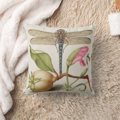 Garden life, Dragonfly, Pear, Carnation and Insect Throw Pillow