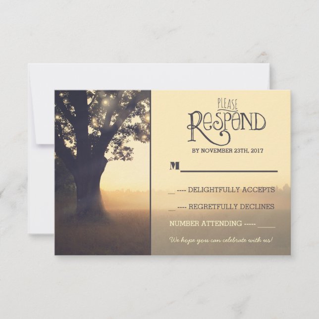 Garden lights tree rustic wedding RSVP Card (Front)