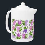 Garden Lilac Flowers Teapots<br><div class="desc">Original fine art design of elegant Spring lilac flowers by artist Carolyn McFann of TPC Studio printed on a quality teapot for floral art fans.
See a few of our products below (click to go to that product) and visit our very artistic stores at:</div>