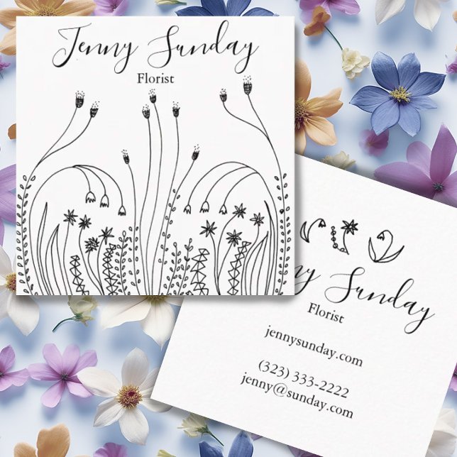 Garden Line Art Florist Landscaper Square Business Card (Creator Uploaded)