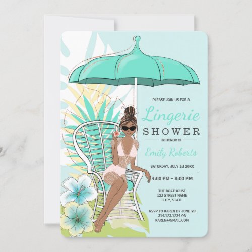 Garden Lingerie Shower African American Bride Invitation