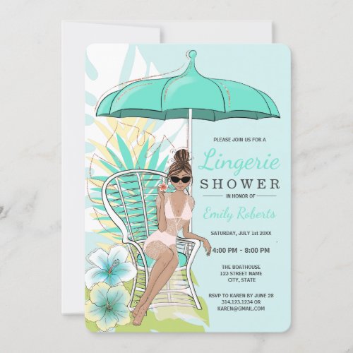 Garden Lingerie Shower Brunette Bride Invitation