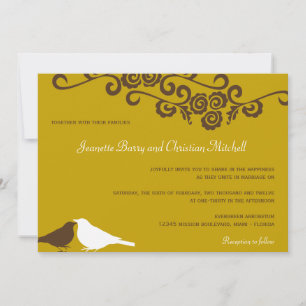 Garden love birds brown modern elegance wedding invitation