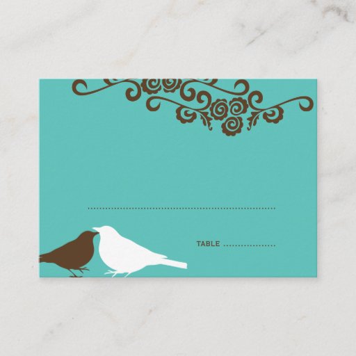 Customizable Garden love birds teal wedding escort place card business card template
