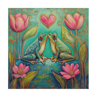 Garden Love Frogs- Floral Frog Wood Art