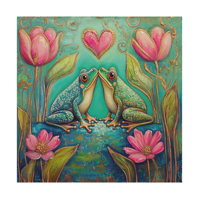 Garden Love Frogs- Floral Frog Wood Art (Front)