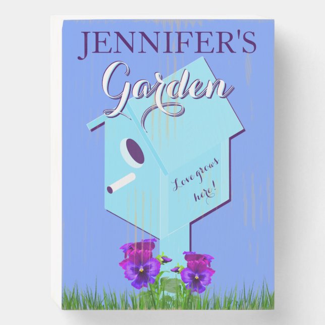 Garden "Love grows here!" Birdhouse For Her Wooden Box Sign (Front Vertical)