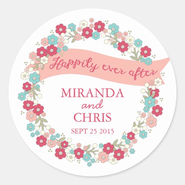 Garden Love Wreath Personalized Wedding Sticker (Front)