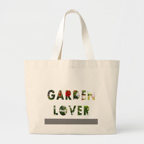 Garden Lover Floral Text Red White Green Large Tote Bag