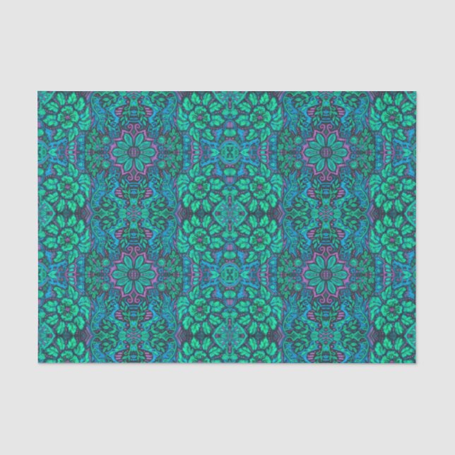 Garden Magic Flowers Bohemian Arabesque Mint Green Tissue Paper (Front)