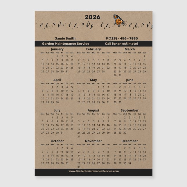 Garden Maintenance Service Magnetic 2026 Calendar (Front)