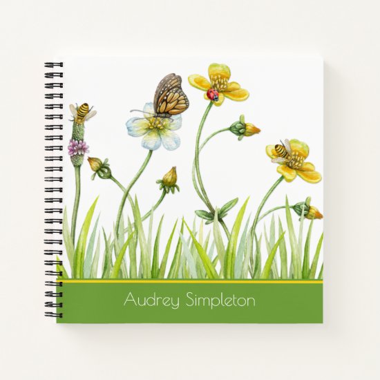 Garden Meadow Flowers Butterfly Bees Square Notebook