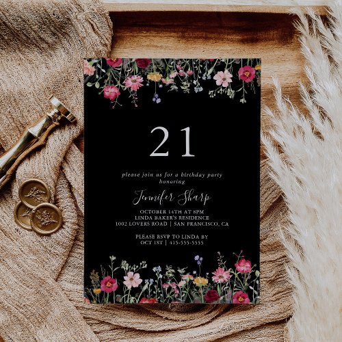 Garden Multicolor Wildflower 21st Birthday Party Invitation