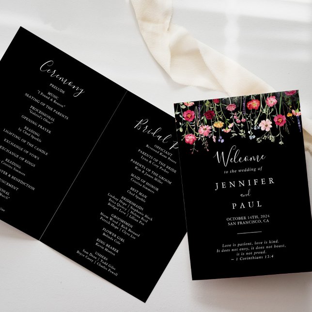 Garden Multicolor Wildflower Folded Wedding Program (Creator Uploaded)