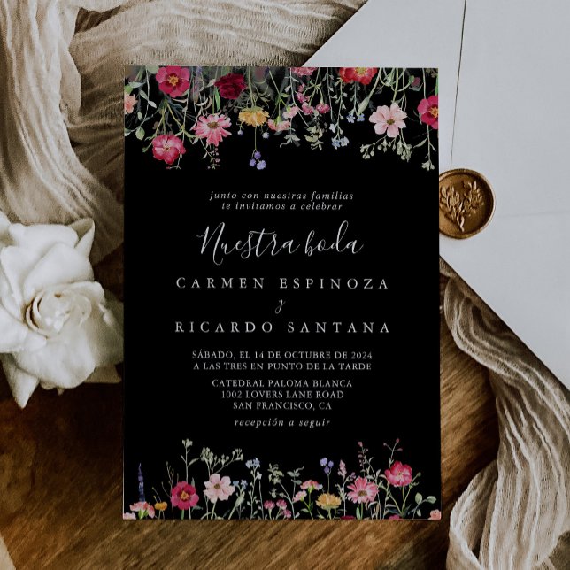 Garden Multicolor Wildflower Nuestra Boda Wedding Invitation (Creator Uploaded)