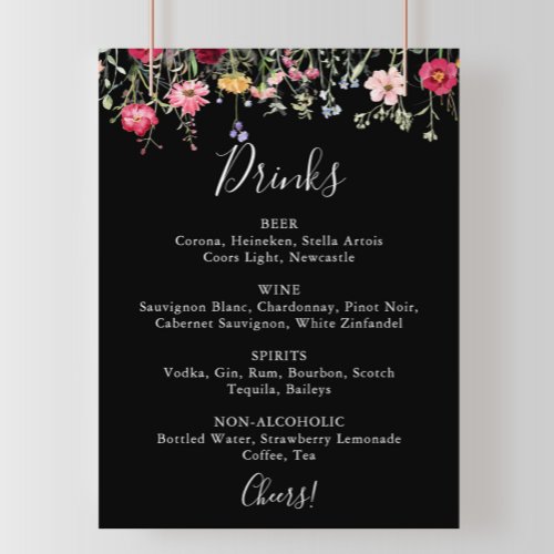 Garden Multicolor Wildflower Wedding Drinks Menu  Poster