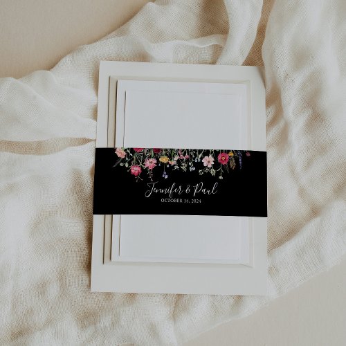 Garden Multicolor Wildflower Wedding  Invitation Belly Band