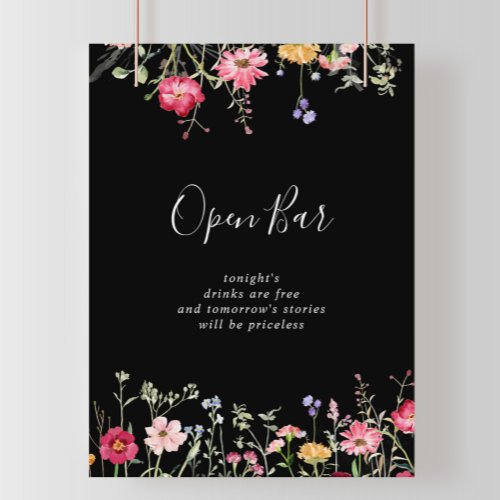 Garden Multicolor Wildflower Wedding Open Bar Sign